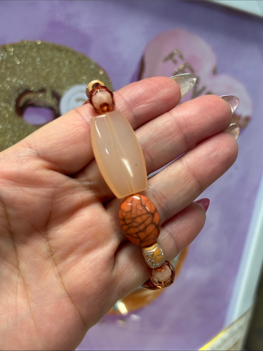 Handmade Orange Beaded Stretch Bracelet